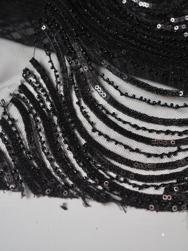 Black Wave Beaded Sequin Tulle