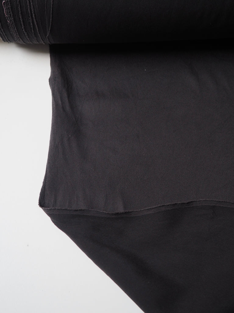 Soft Black Stretch Washed Silk Satin