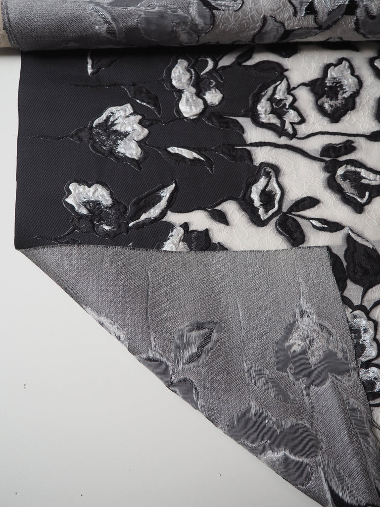 Black + White Blossom Panelled Cloqué