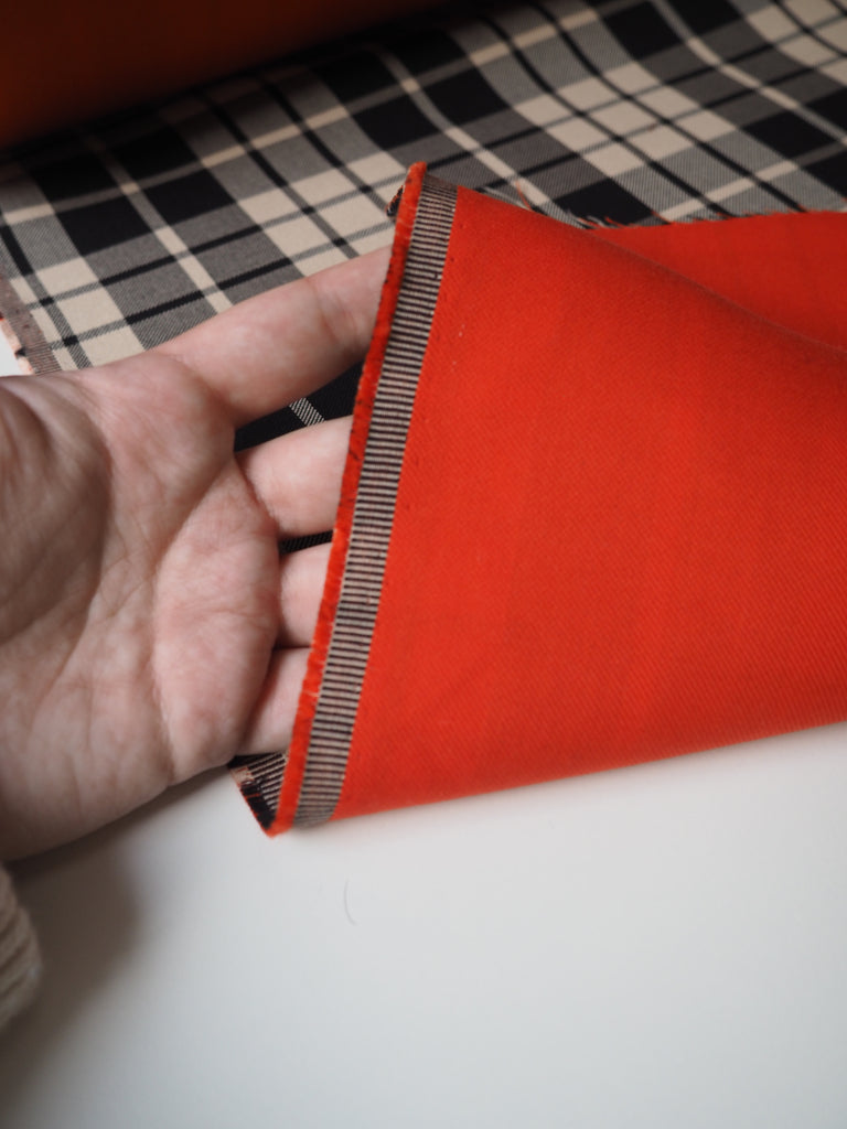 Orange + Check Double Faced Organic Cotton Twill