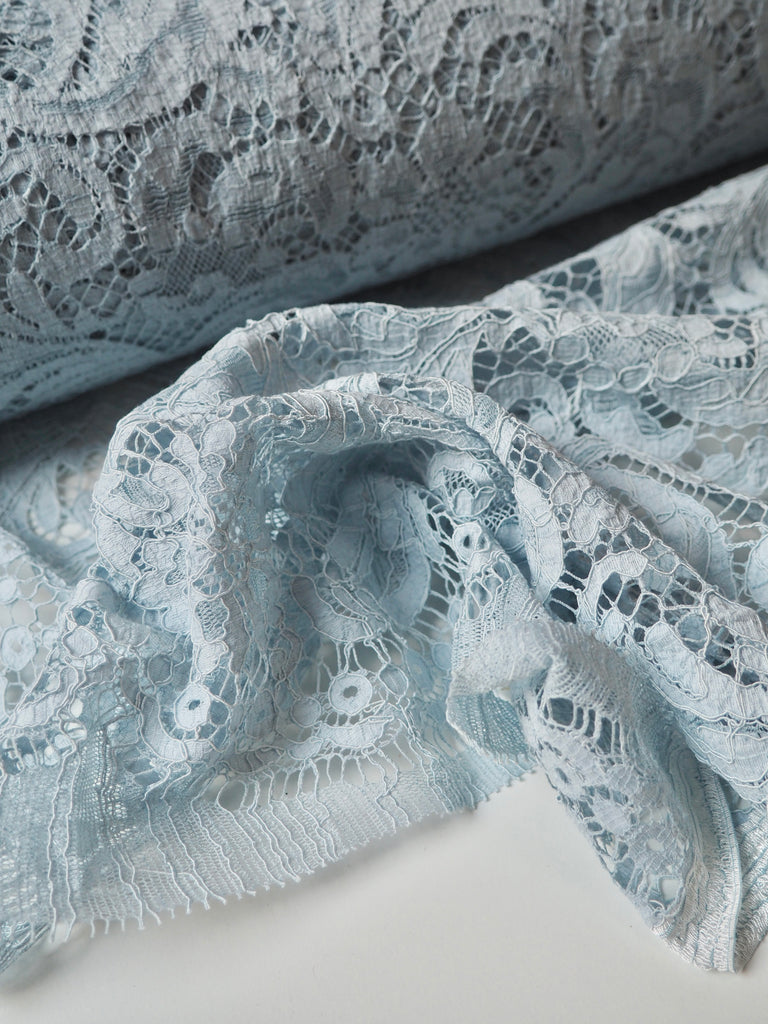 Pale Blue Corded Floral Cotton Lace