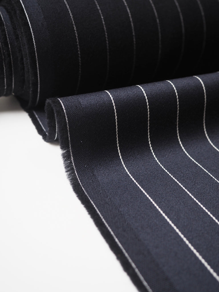 Navy Sateen Wool Pinstripe