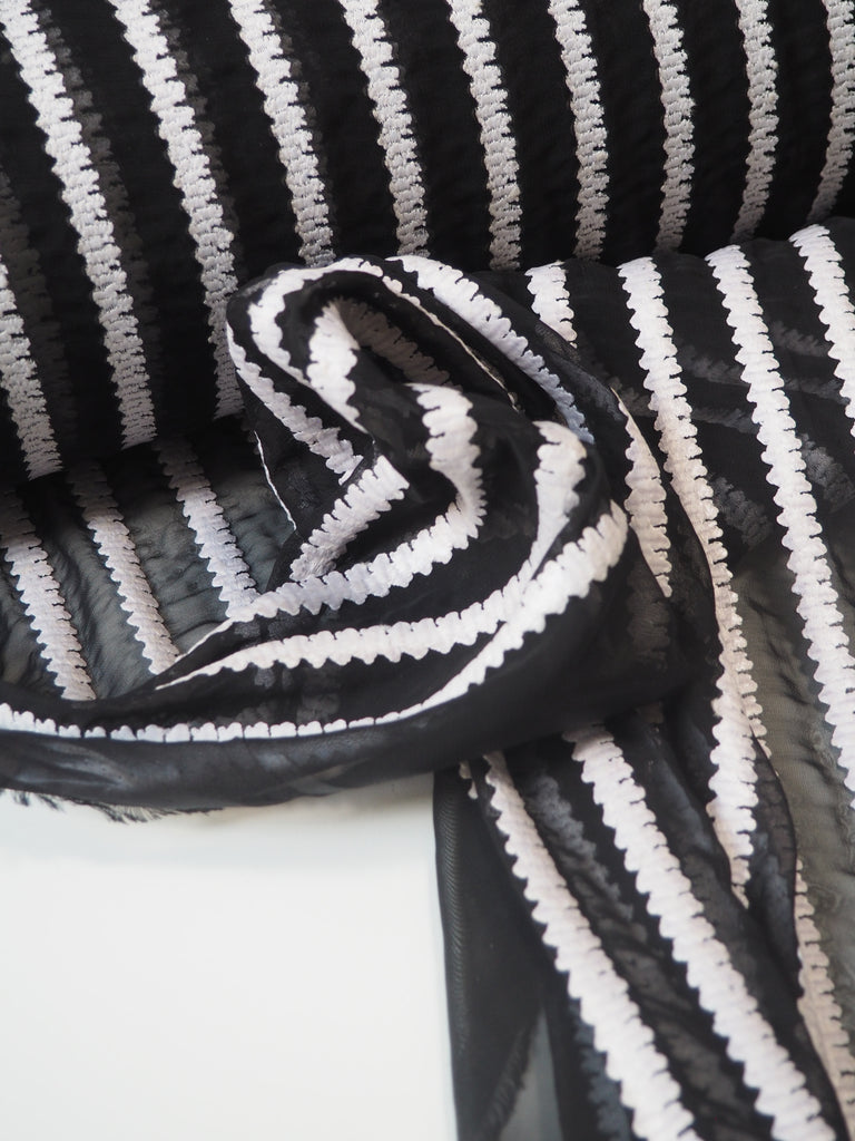 Monochrome Embroidered Stripe Chiffon