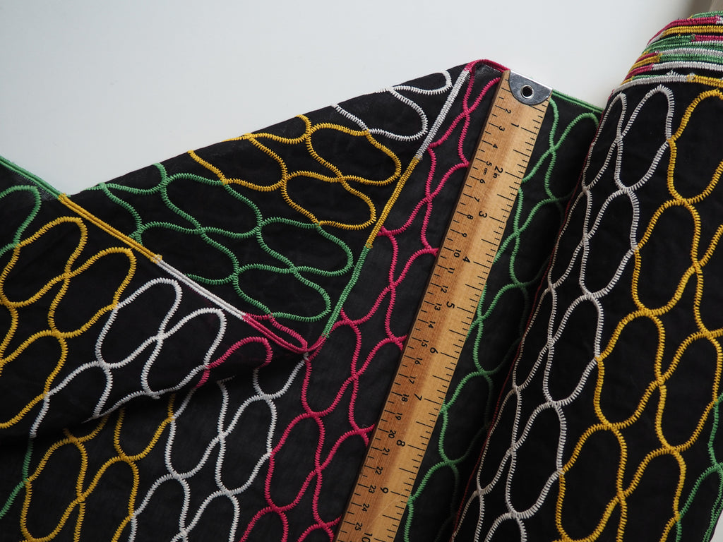 Black + Multicolour Embroidered Stripe Cotton