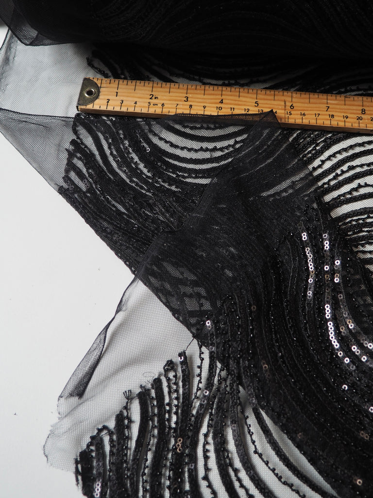 Black Wave Beaded Sequin Tulle