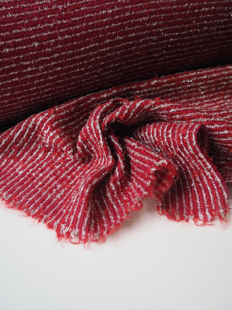 Red + Silver Stripe Wool Blend Bouclé