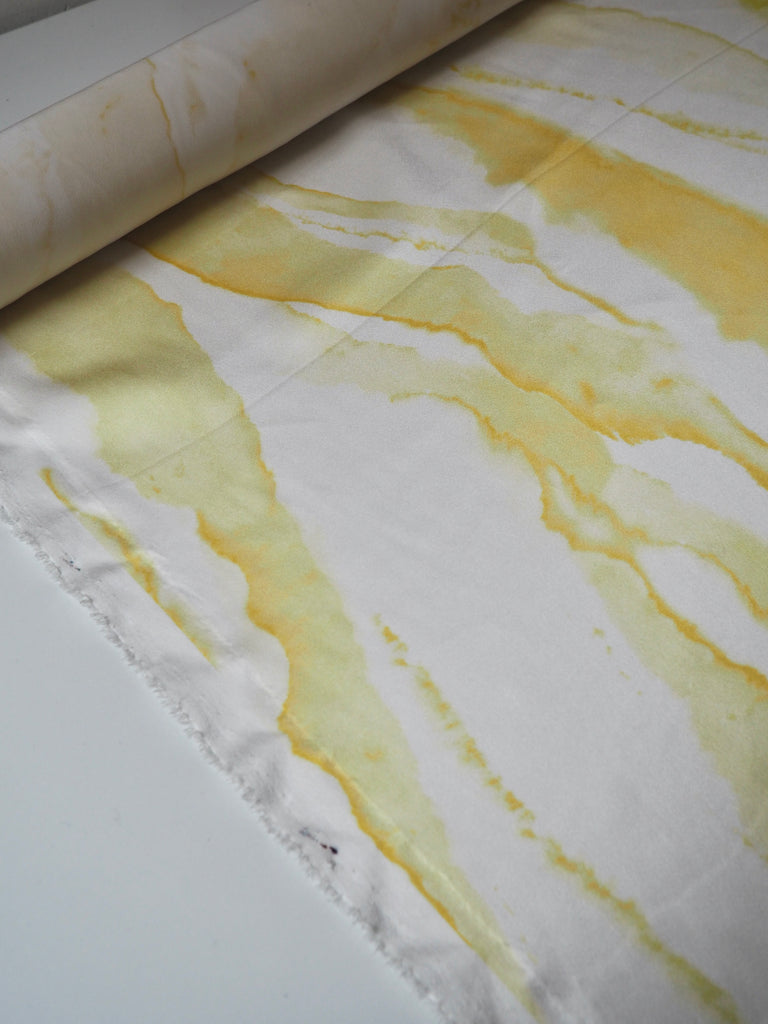Ivory + Yellow Marbled Heavy Silk Satin