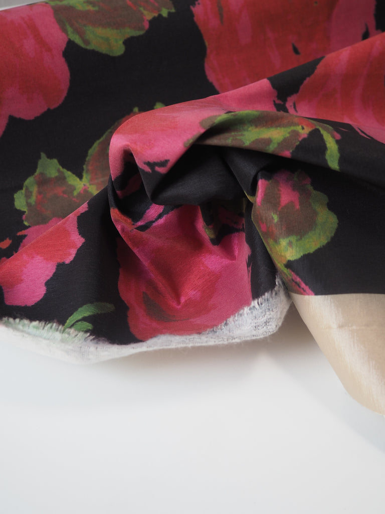 Pink Red Floral Sateen