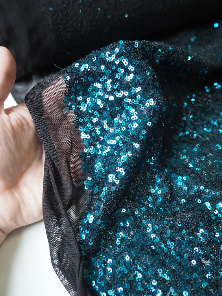 Bright Blue Sequin Stretch Mesh