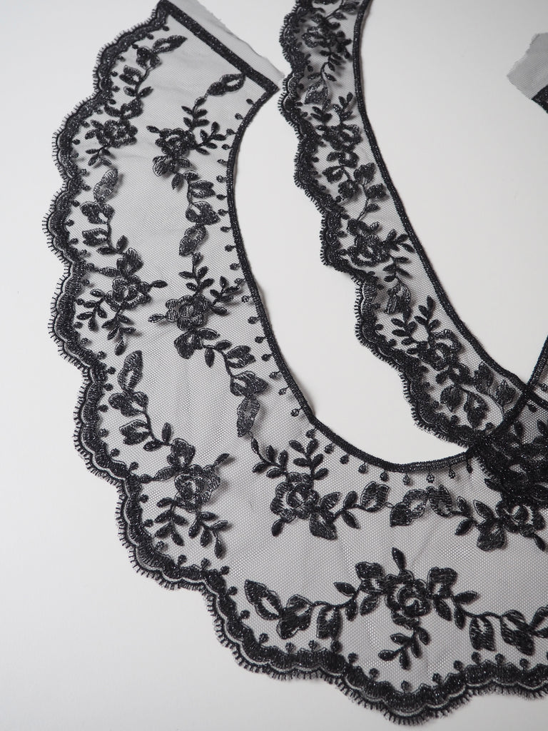 Black Lurex Rose Garland Scallop Lace Collars