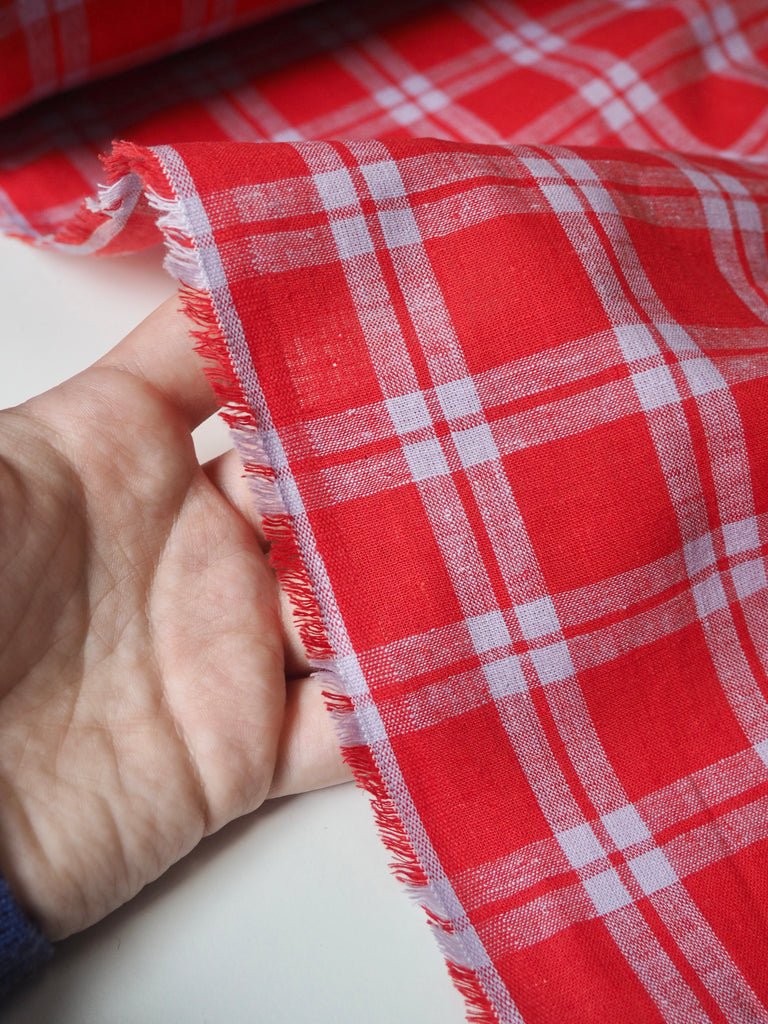 Red + Lilac Check Cotton/Linen