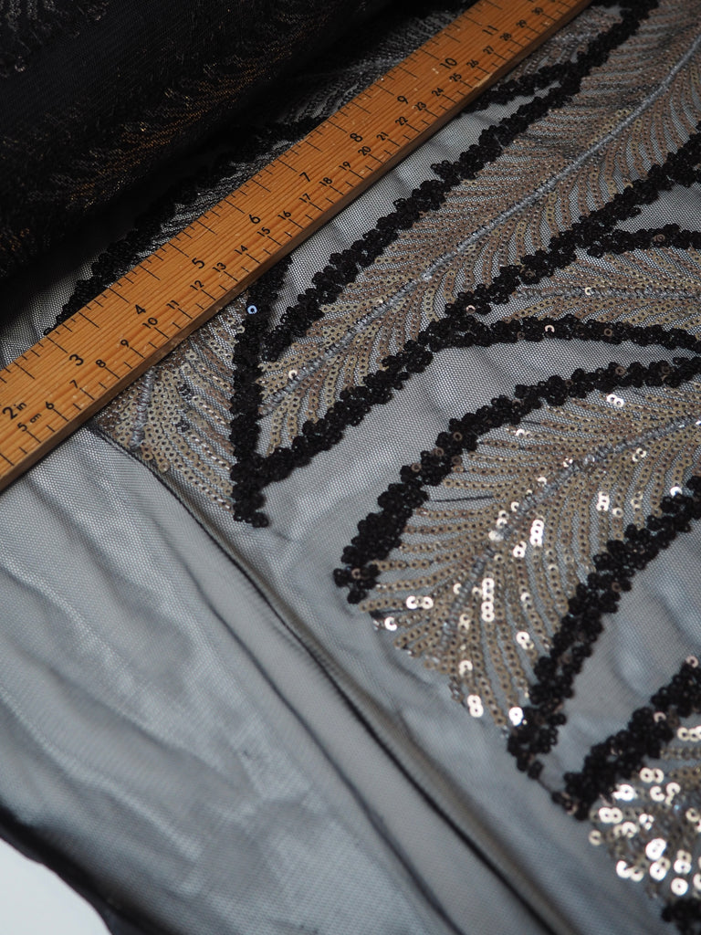 Black + Silver Feather Sequin Tulle