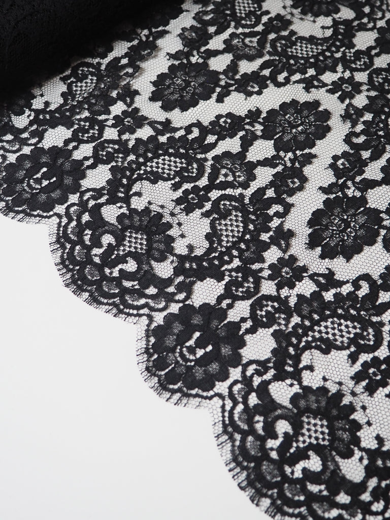 Black Corded Wave Scallop Lace Trim 33cm