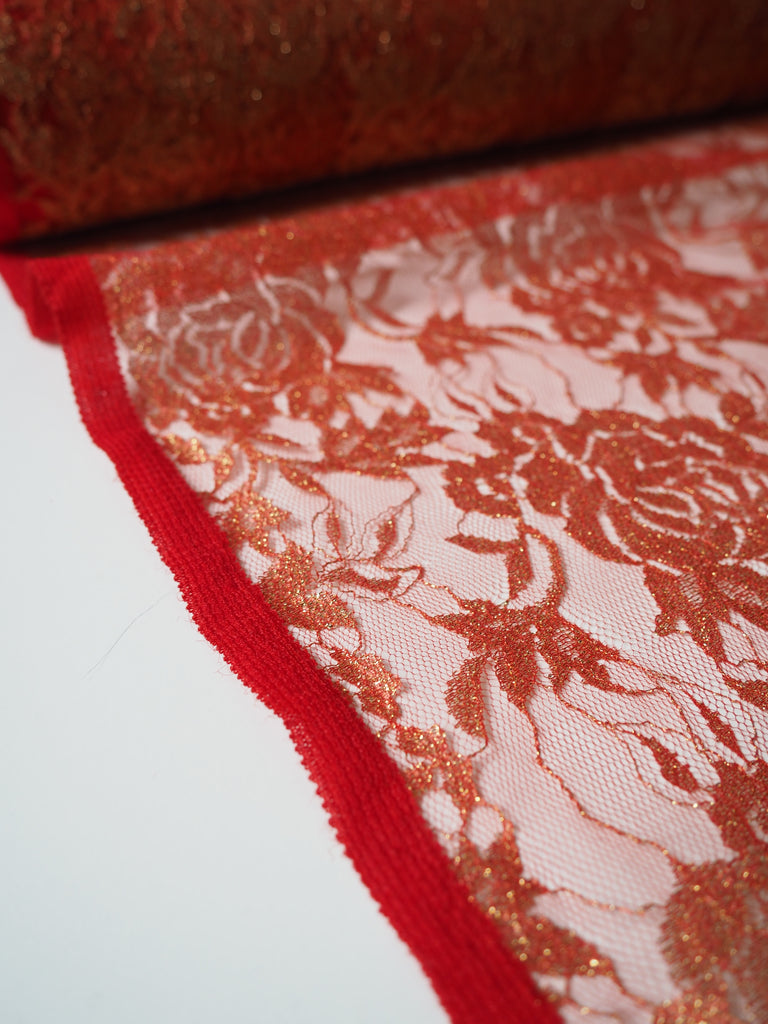 Red + Gold Rose Lurex Lace