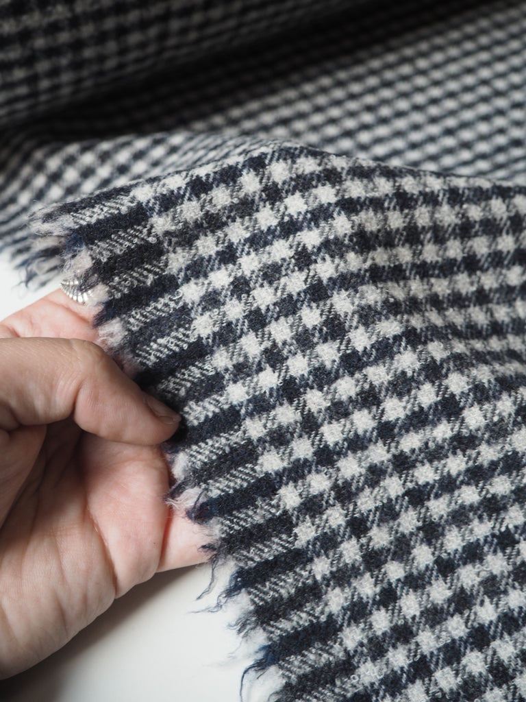 Blue Plaid Wool Flannel Bouclé