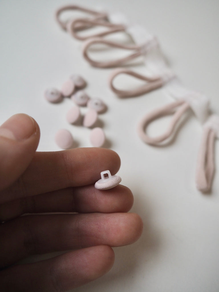 Pale Pink Fabric Covered Shank Buttons + Reuleaux Loops 10mm/16L
