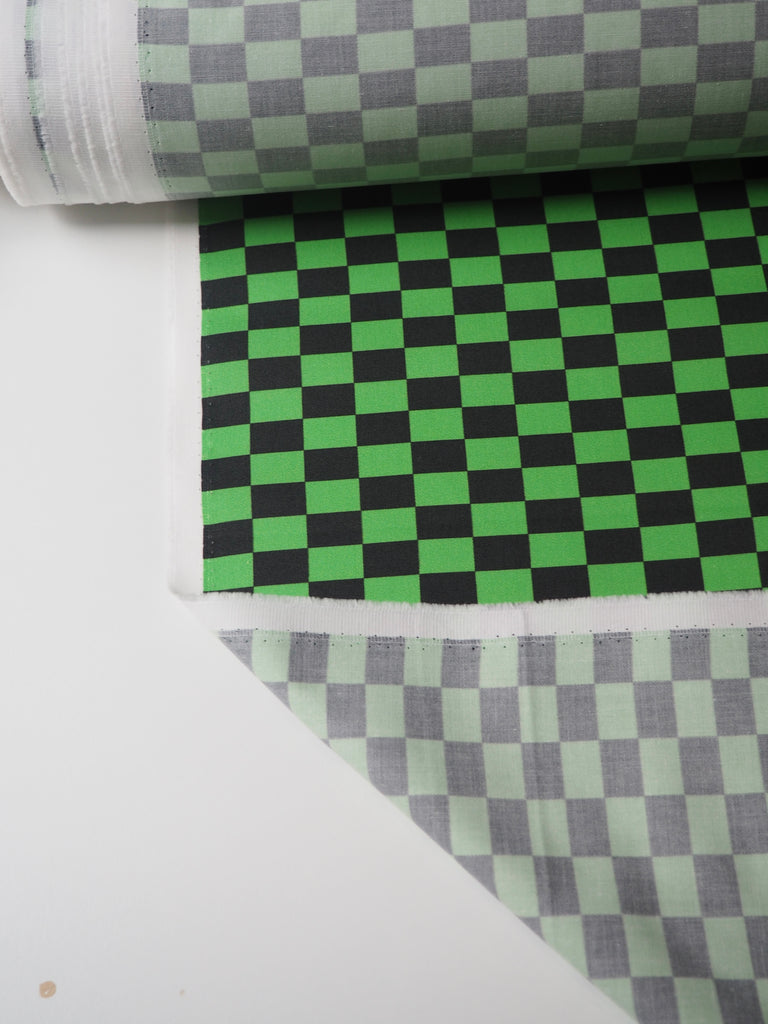 Lime Small Checkerboard Cotton Twill