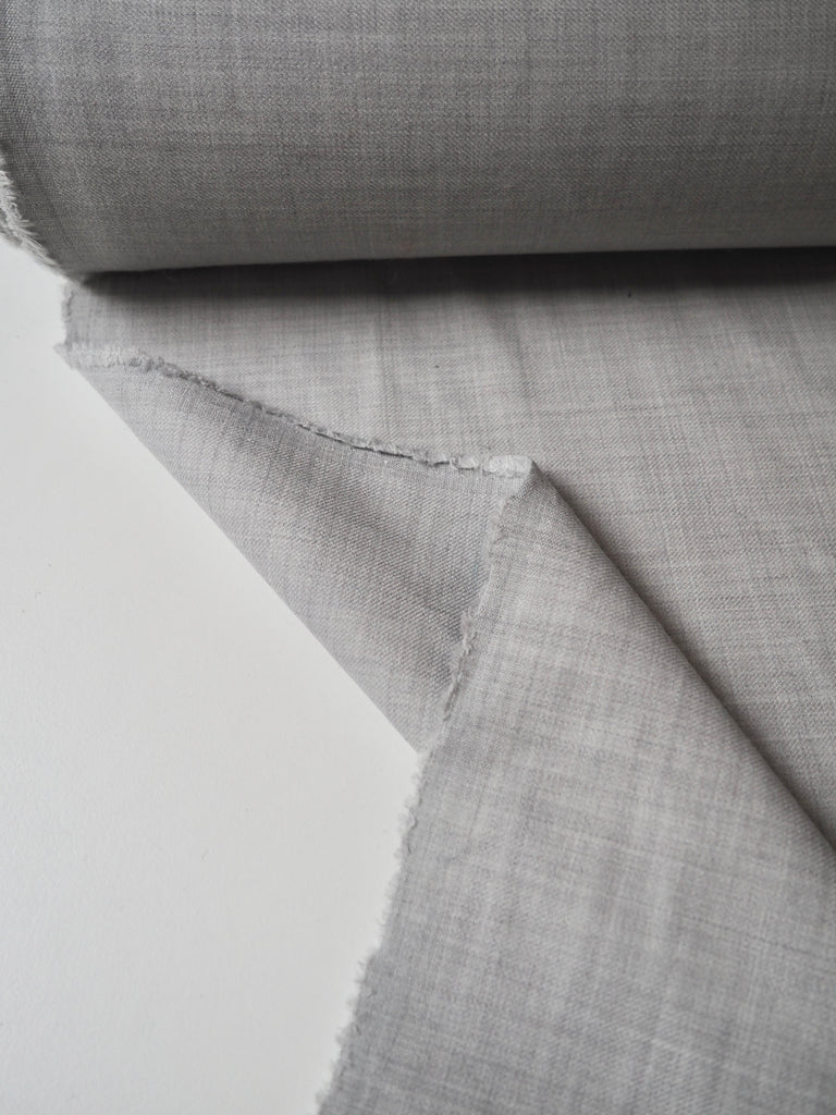 Pale Grey Stretch Wool Blend Twill
