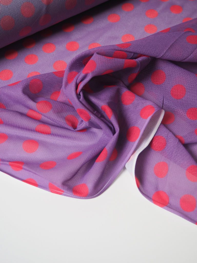 Red + Purple Polka Dot Stretch Mesh