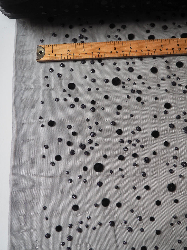Black Flocked Dot Stretch Tulle