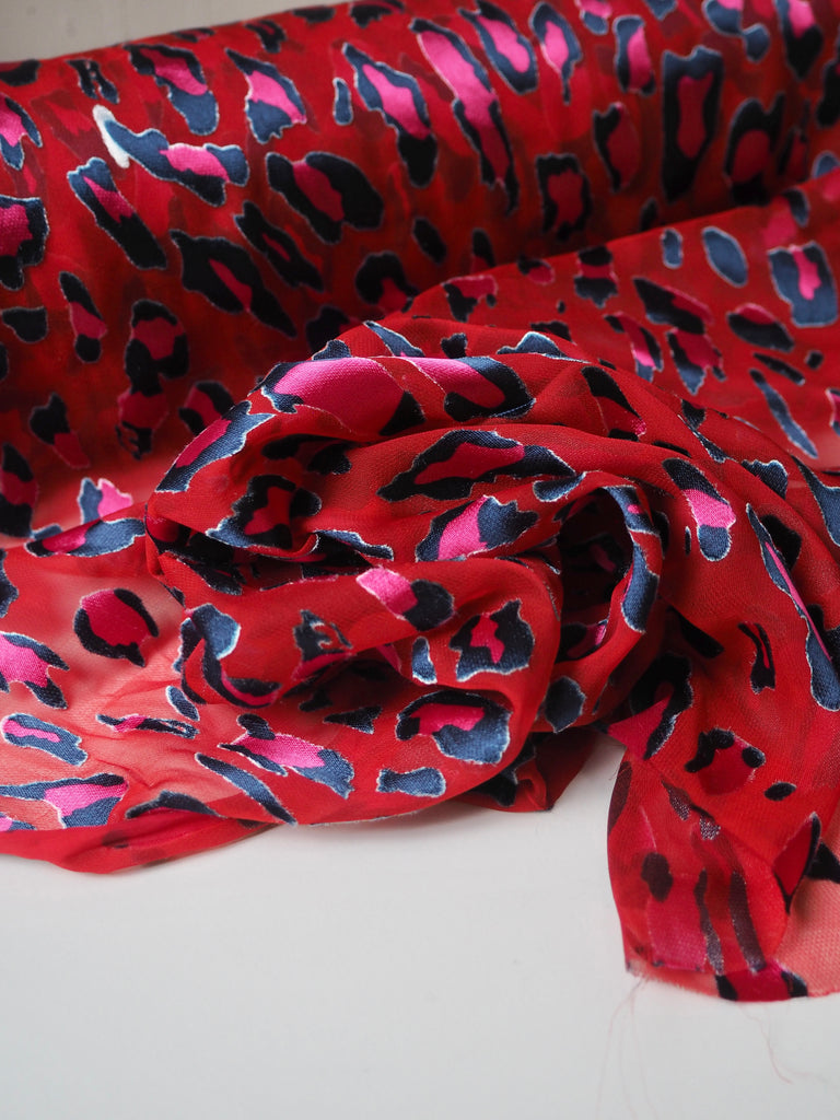 Red Leopard Burnout Chiffon