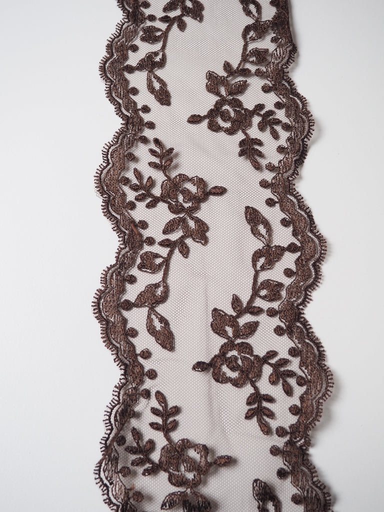 Brown Rose Garland Scallop Lace Trim 10cm