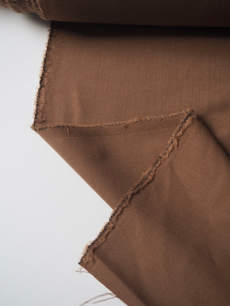 Dark Camel Stretch Wool Twill