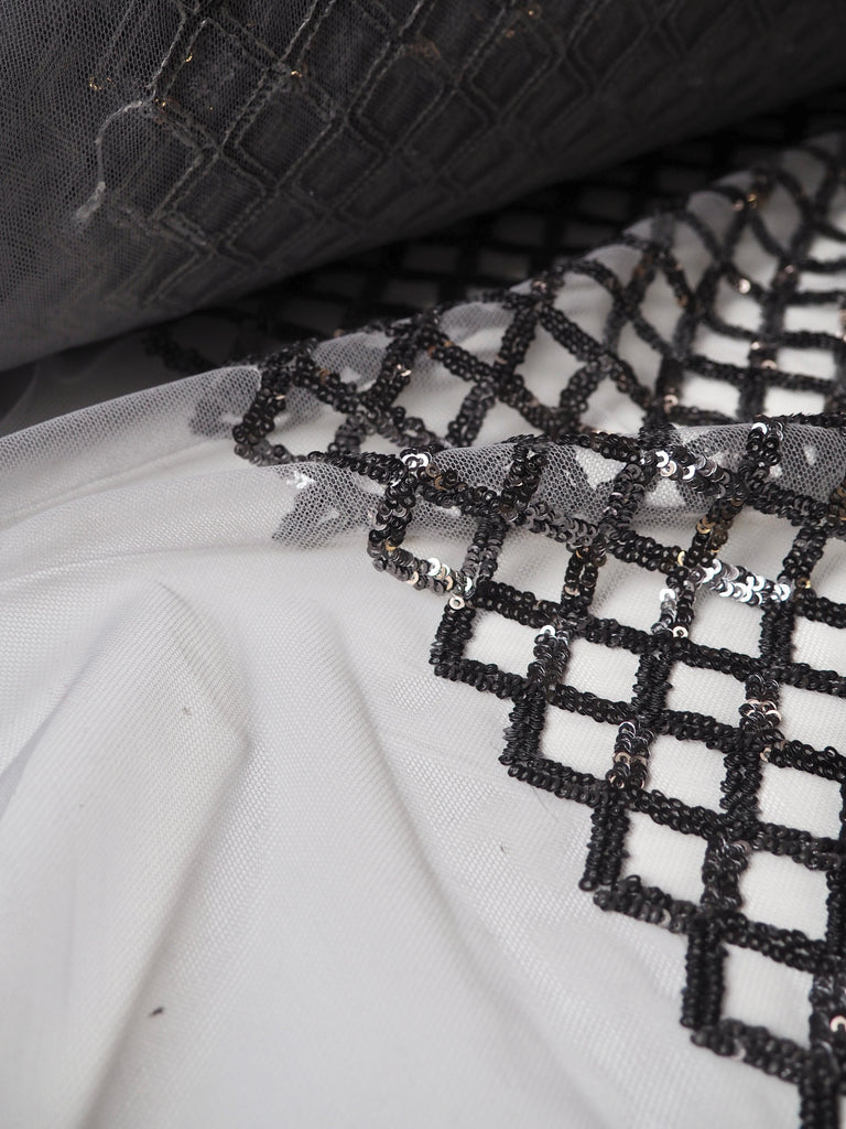 Grey Lattice Sequin Tulle