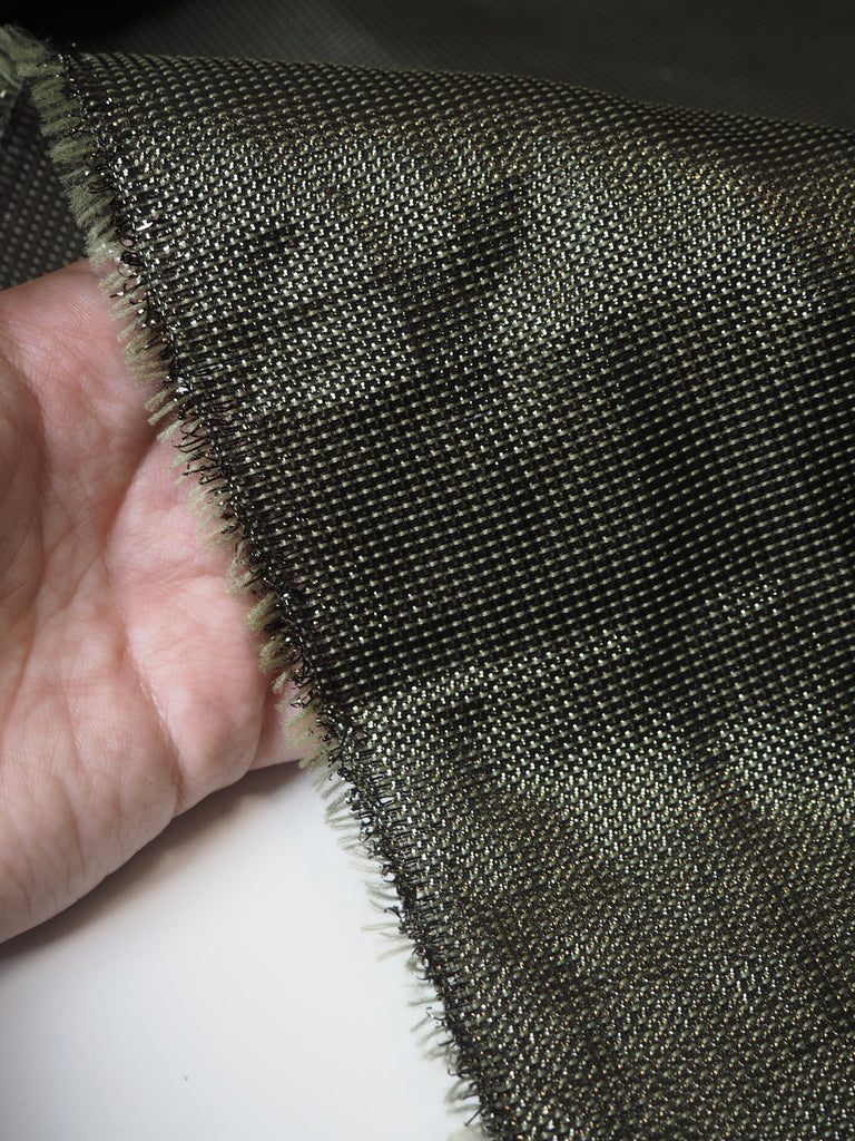 Olive Green Metallic Silk Raffia