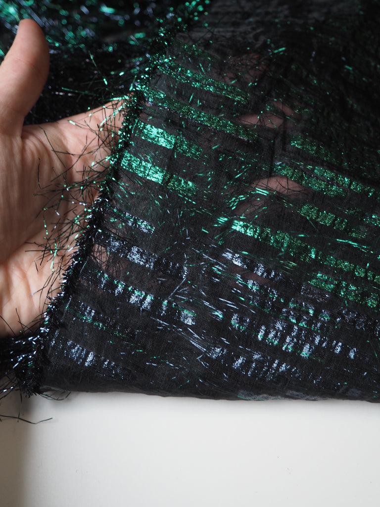 Green + Blue Tinsel Fringe Organza