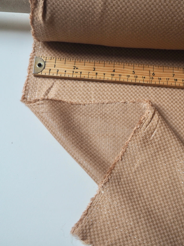 Camel Checkerboard Metallic Cotton Jacquard