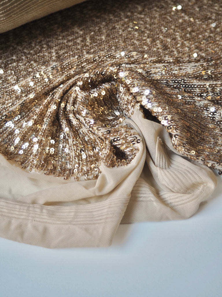 Gold Sequin Stretch Mesh