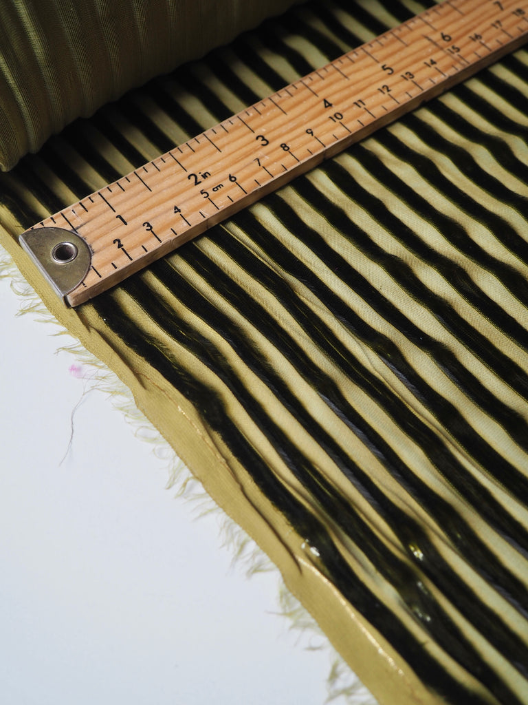 Olive Stripe Metallic Burnout Chiffon