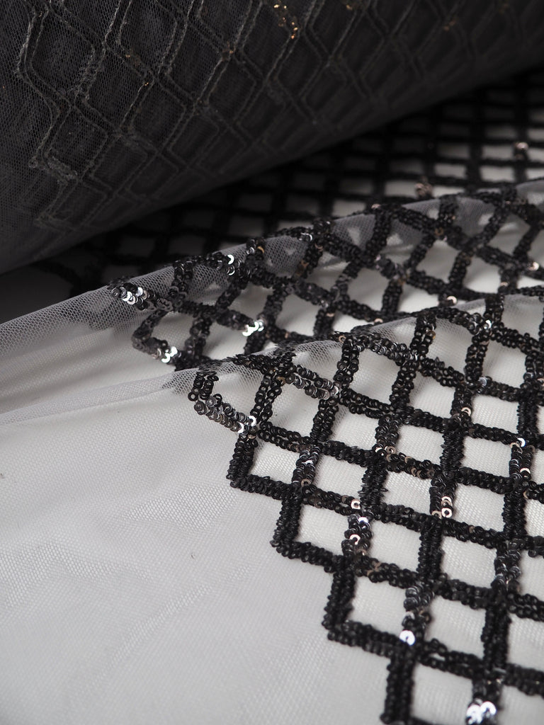 Grey Lattice Sequin Tulle