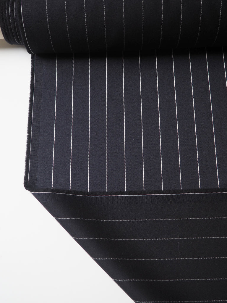 Navy Sateen Wool Pinstripe