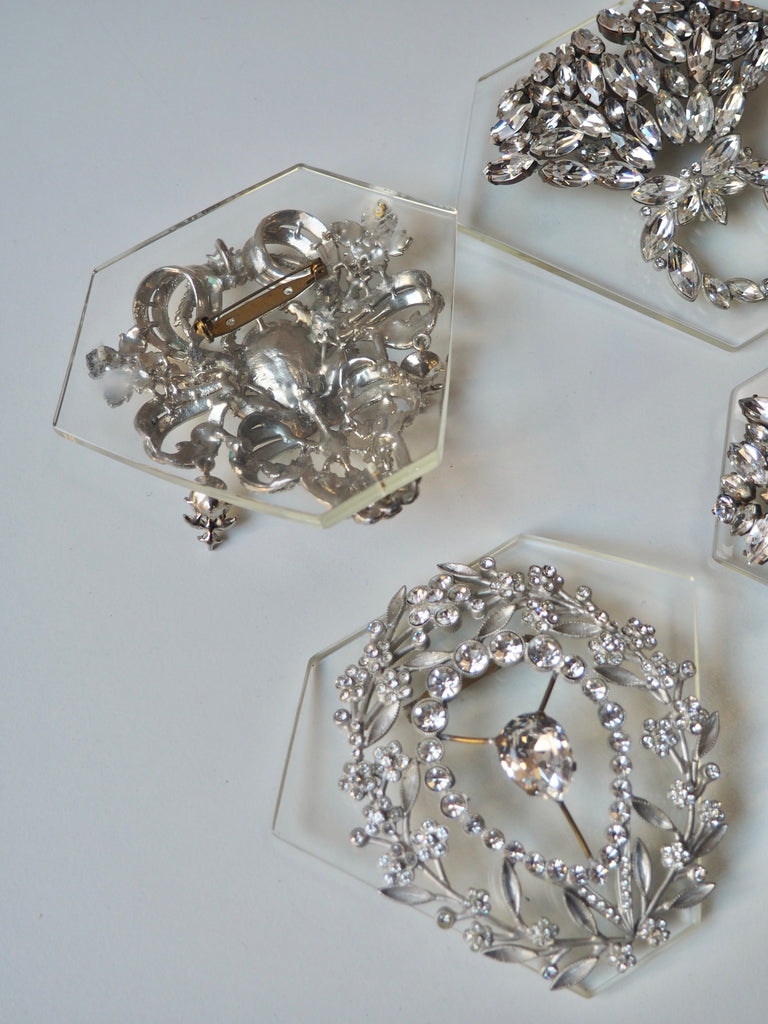 Silver Crystal Clear Brooches