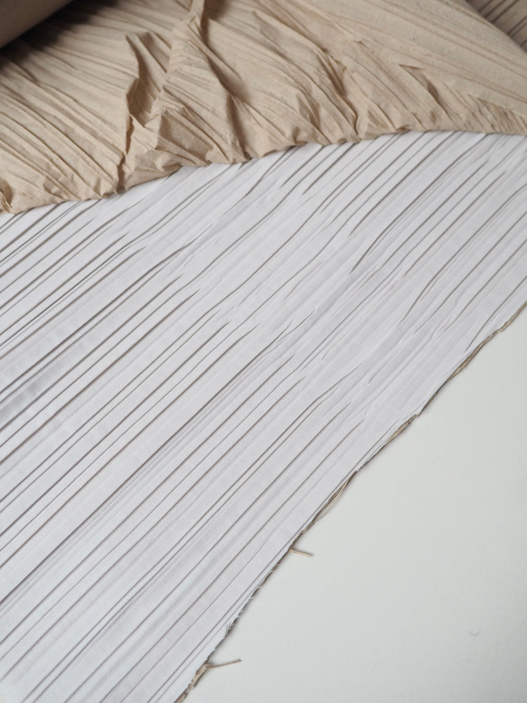 White Mini-Box Pleated Cotton/Poly