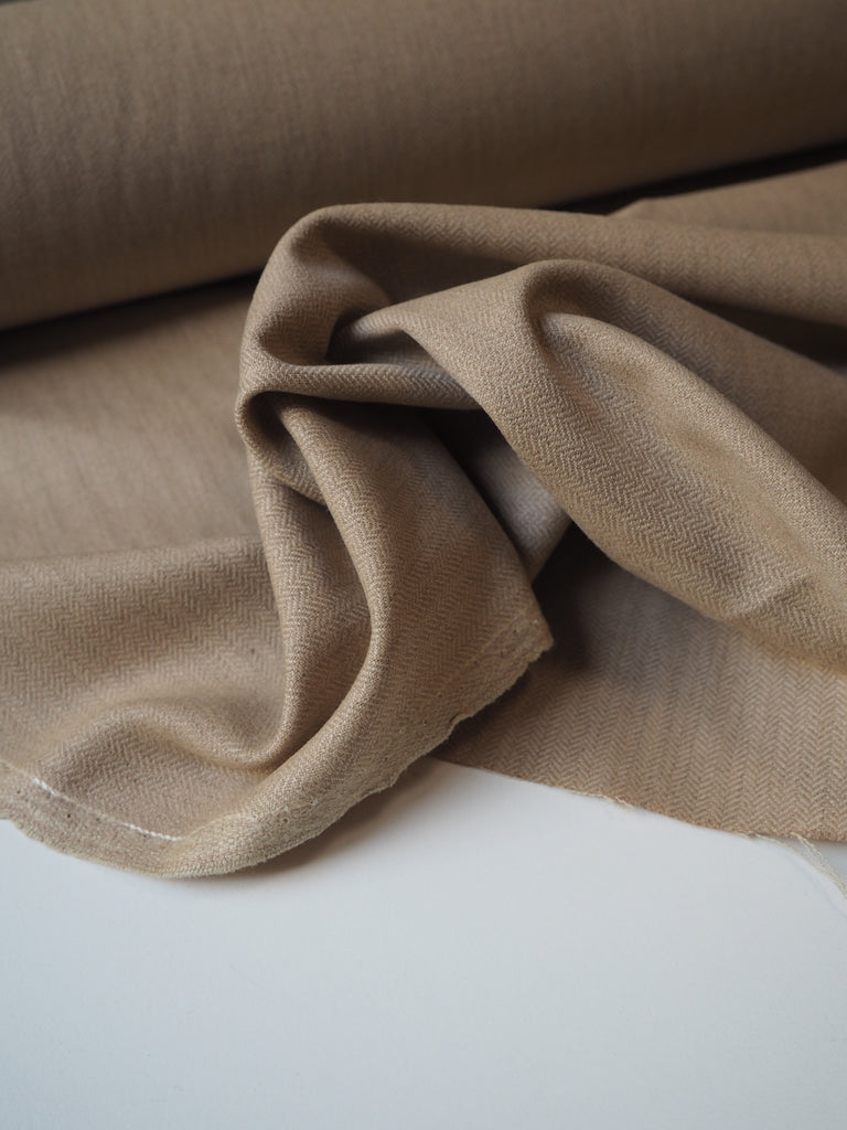 Sand Herringbone Wool Blend Suiting
