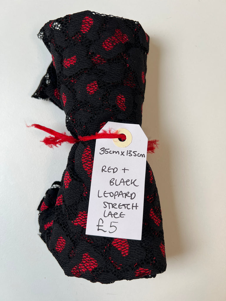 Red + Black Leopard Stretch Lace Remnant