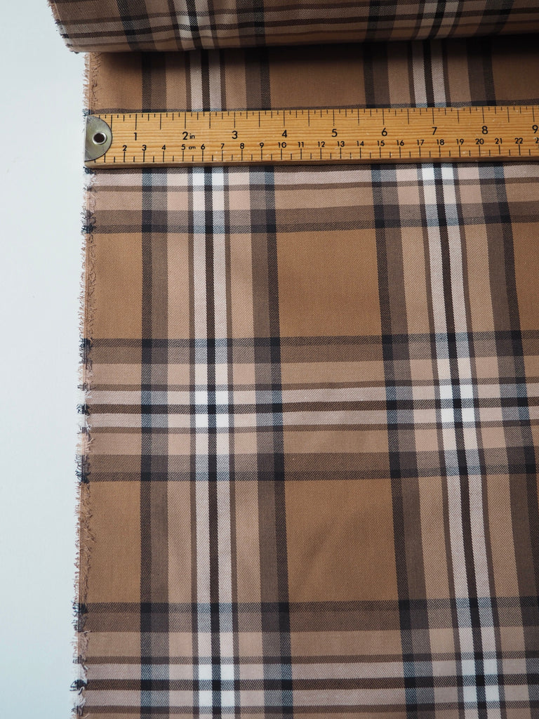 Brown Tan Check Cotton/Poly Twill
