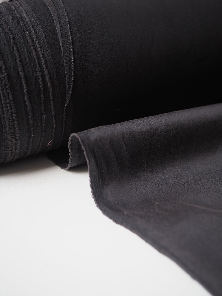 Soft Black Stretch Washed Silk Satin