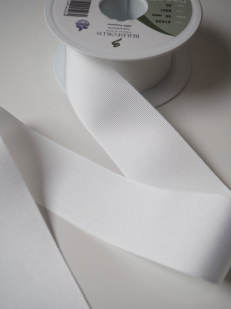 Berisfords White Grosgrain Ribbon 40mm