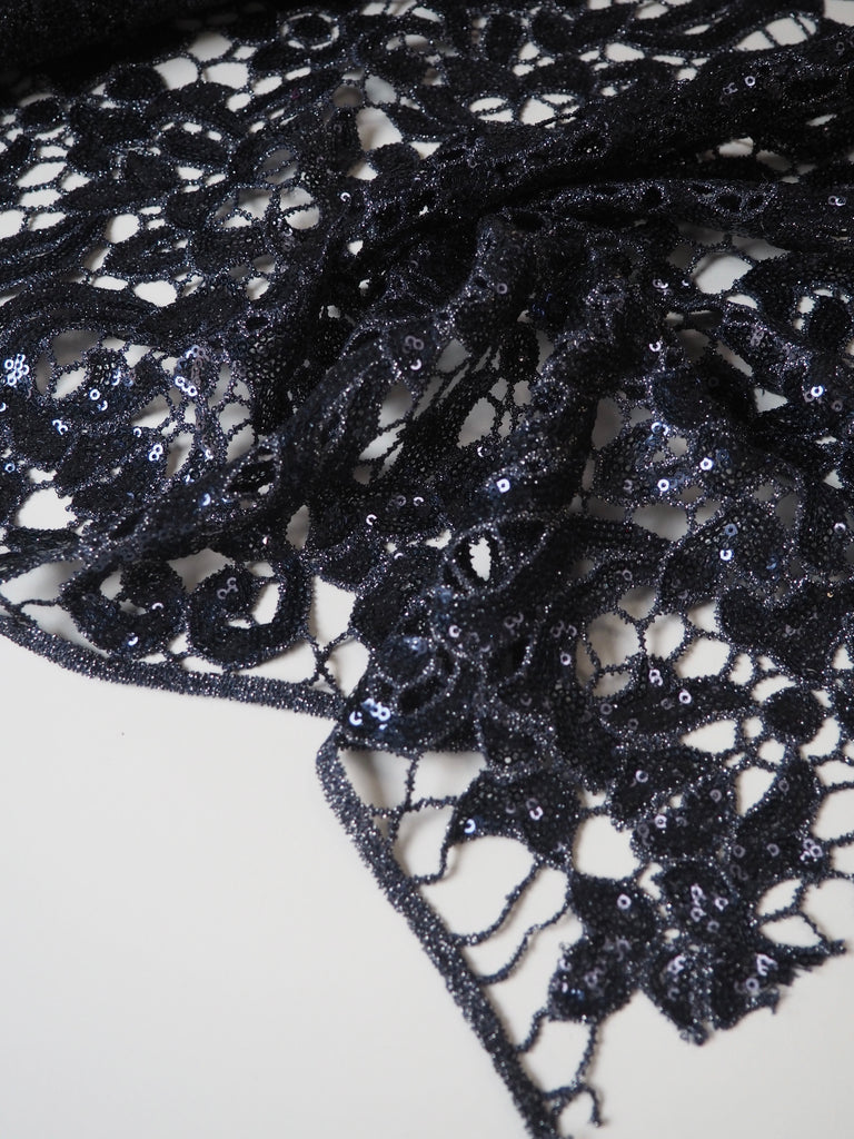 Navy Lurex Sequin Guipure Lace