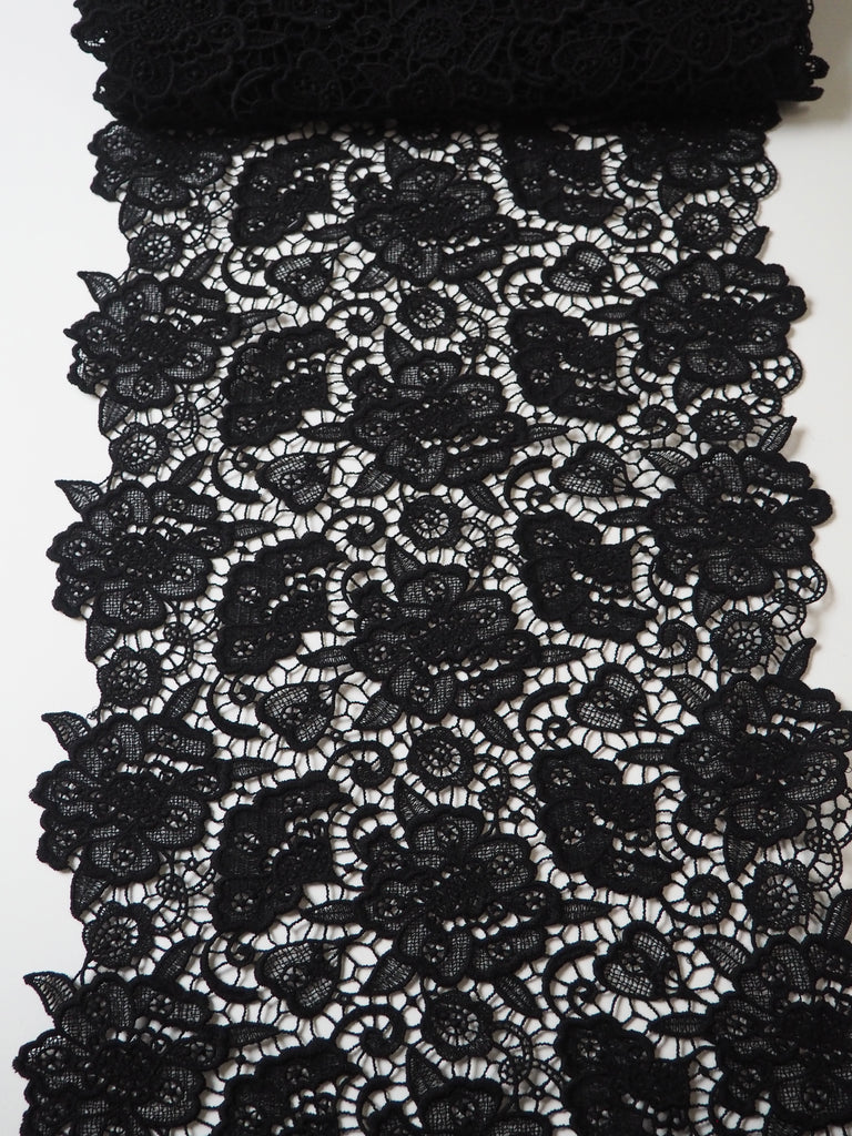 Black Floral Guipure Lace Trim 33cm