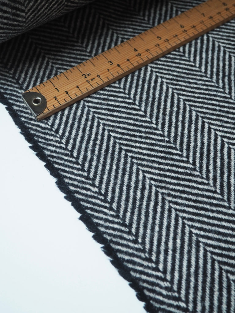 Black + White Herringbone Wool Coating