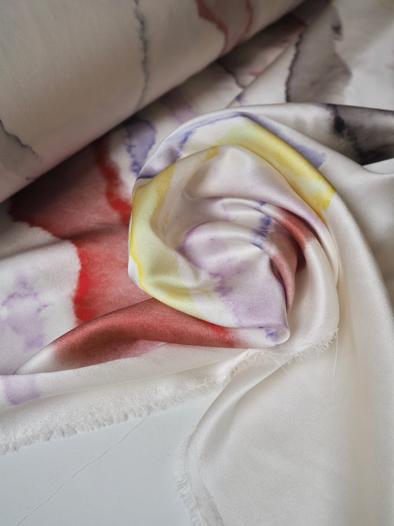 Rainbow Marbled Heavy Silk Satin