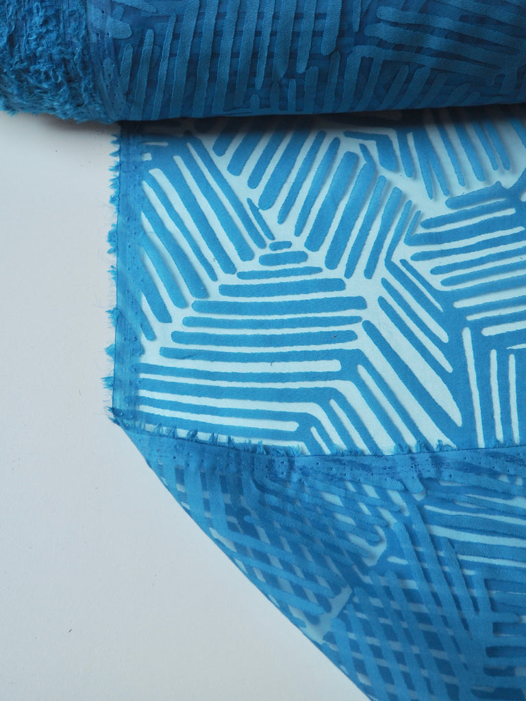 Blue Inca Burnout Light Organza