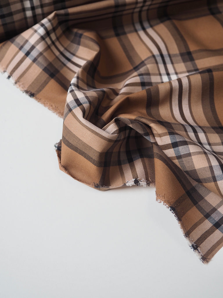 Brown Tan Check Cotton/Poly Twill