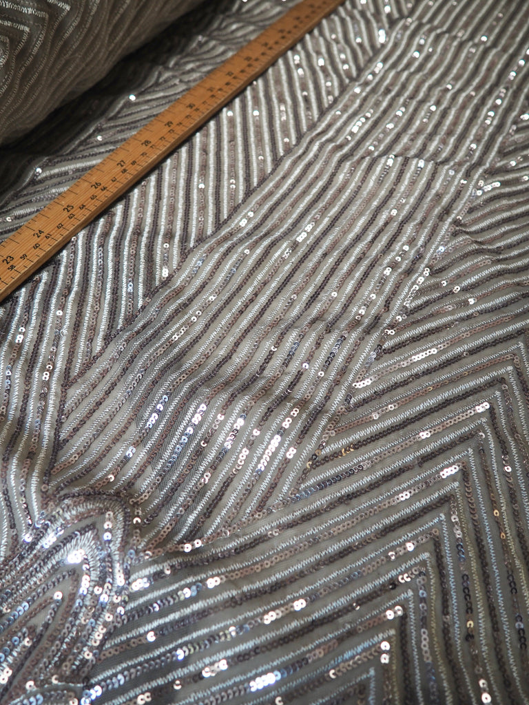 Taupe + Silver Striped Sequin Stretch Mesh