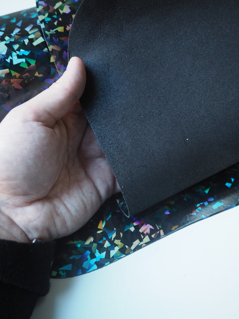 Black Holographic Confetti Calfskin Leather
